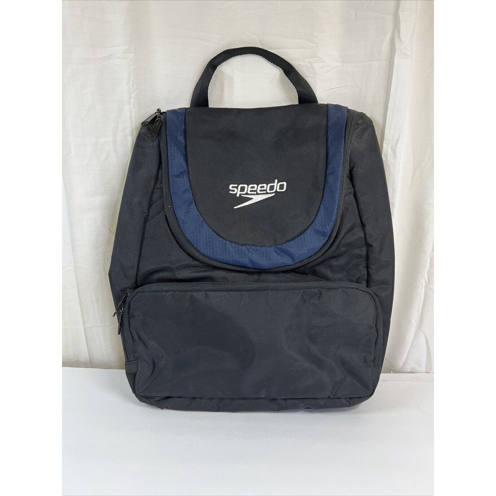 Speedo Black Navy Blue Nylon Swim Gear Backpack Organizer Bag 17x13
